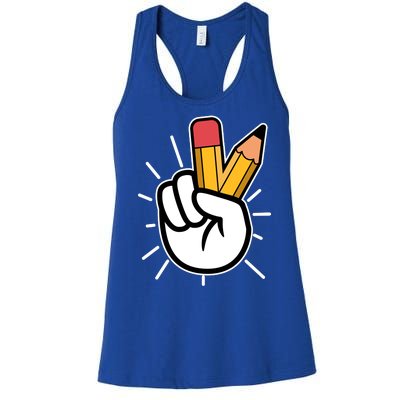 Funny Peace Hand With Pencil Fingers Women's Racerback Tank