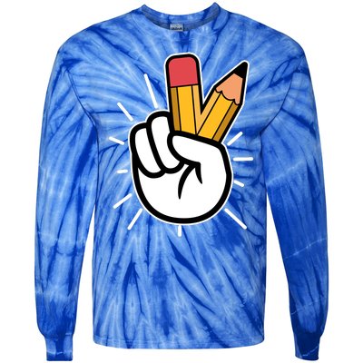 Funny Peace Hand With Pencil Fingers Tie-Dye Long Sleeve Shirt