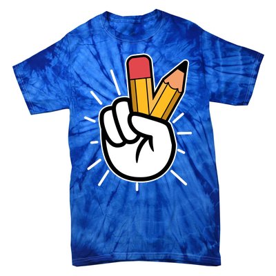 Funny Peace Hand With Pencil Fingers Tie-Dye T-Shirt