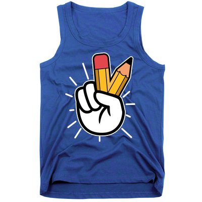 Funny Peace Hand With Pencil Fingers Tank Top