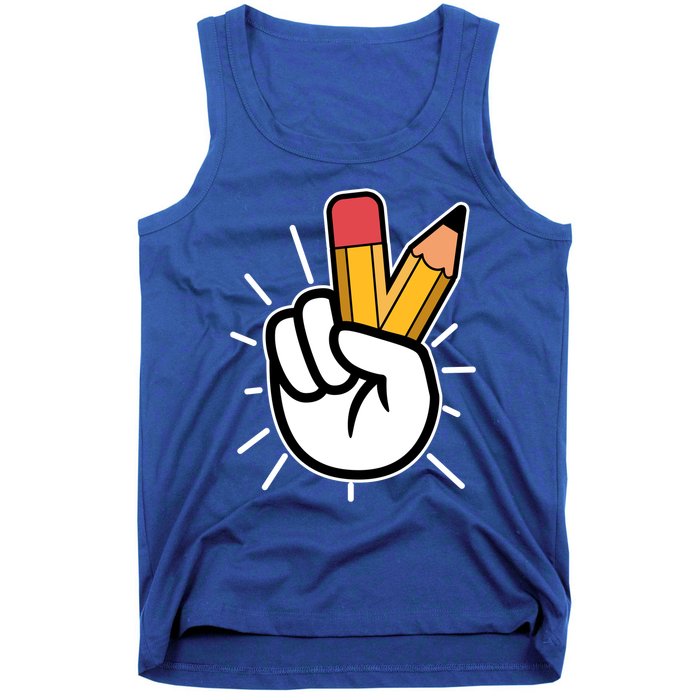 Funny Peace Hand With Pencil Fingers Tank Top