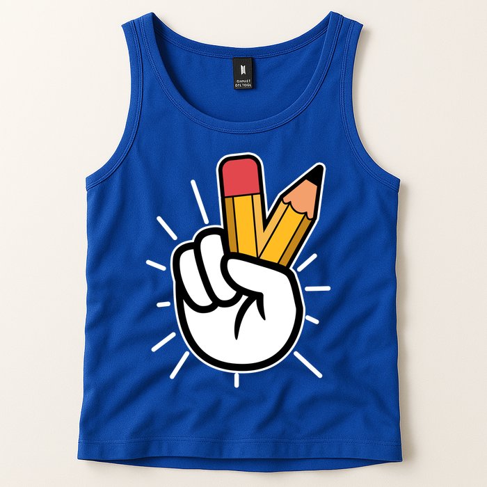 Funny Peace Hand With Pencil Fingers Tank Top