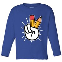 Funny Peace Hand With Pencil Fingers Toddler Long Sleeve Shirt