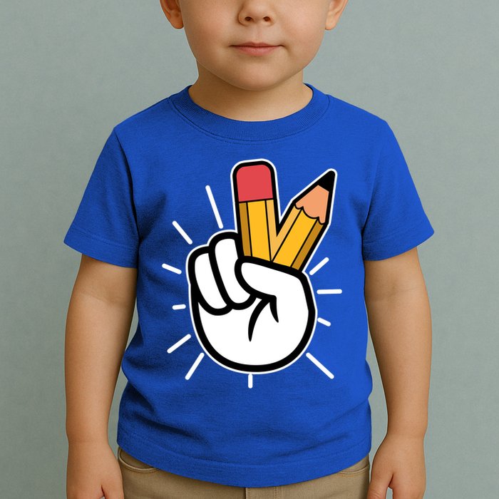 Funny Peace Hand With Pencil Fingers Toddler T-Shirt