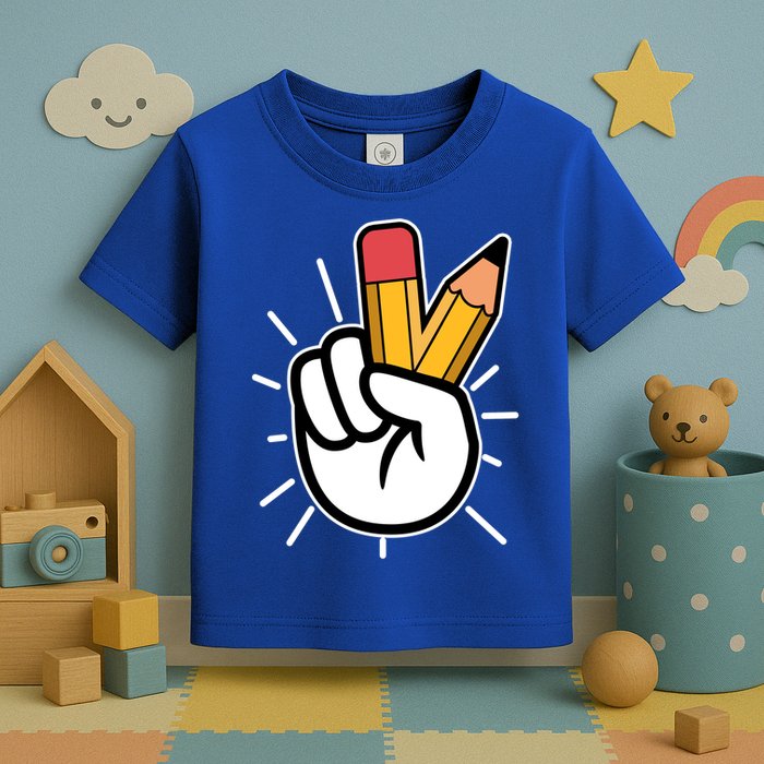 Funny Peace Hand With Pencil Fingers Toddler T-Shirt