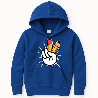 Funny Peace Hand With Pencil Fingers Kids Hoodie