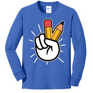 Funny Peace Hand With Pencil Fingers Kids Long Sleeve Shirt