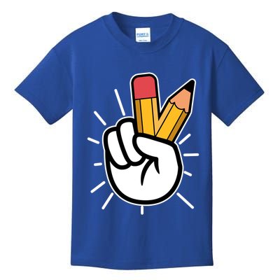 Funny Peace Hand With Pencil Fingers Kids T-Shirt