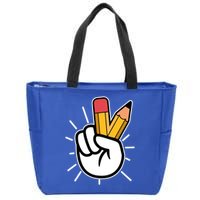 Funny Peace Hand With Pencil Fingers Zip Tote Bag
