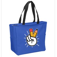 Funny Peace Hand With Pencil Fingers Zip Tote Bag