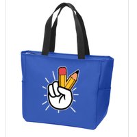 Funny Peace Hand With Pencil Fingers Zip Tote Bag