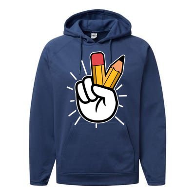 Funny Peace Hand With Pencil Fingers Performance Fleece Hoodie