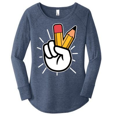 Funny Peace Hand With Pencil Fingers Women's Perfect Tri Tunic Long Sleeve Shirt