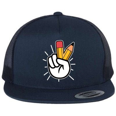 Funny Peace Hand With Pencil Fingers Flat Bill Trucker Hat