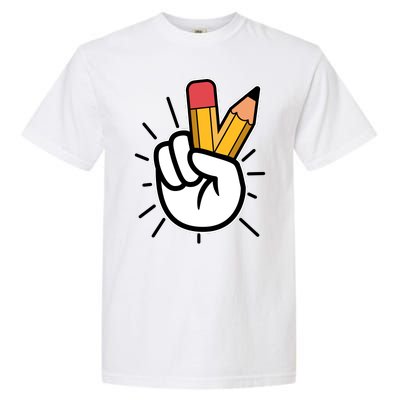 Funny Peace Hand With Pencil Fingers Garment-Dyed Heavyweight T-Shirt