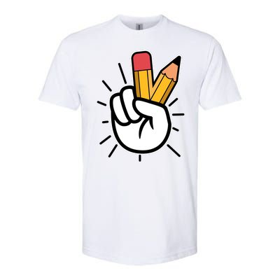 Funny Peace Hand With Pencil Fingers Softstyle® CVC T-Shirt