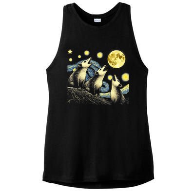 Funny Possums Howling at Full Moon Starry Night Opossum  Ladies PosiCharge Tri-Blend Wicking Tank