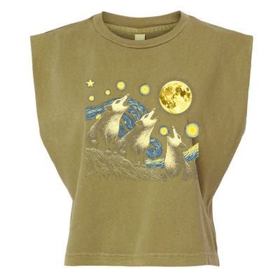 Funny Possums Howling at Full Moon Starry Night Opossum  Garment-Dyed Women's Muscle Tee