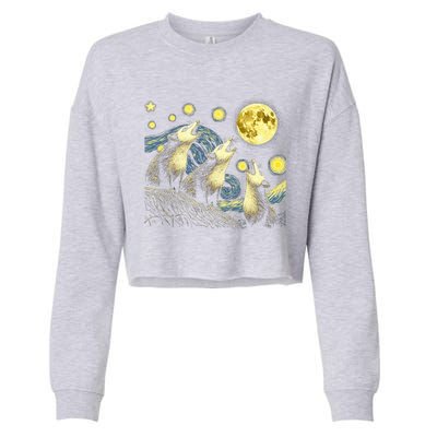 Funny Possums Howling at Full Moon Starry Night Opossum  Cropped Pullover Crew