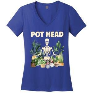 Funny Pot Head Skeleton Succulent Plant Lover Gardening Great Gift Women's V-Neck T-Shirt