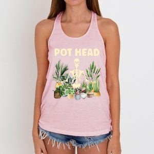 Funny Pot Head Skeleton Succulent Plant Lover Gardening Great Gift Women's Knotted Racerback Tank