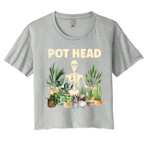 Funny Pot Head Skeleton Succulent Plant Lover Gardening Great Gift Women's Crop Top Tee