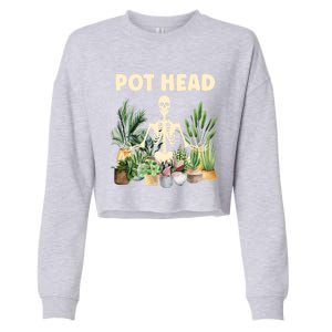 Funny Pot Head Skeleton Succulent Plant Lover Gardening Great Gift Cropped Pullover Crew