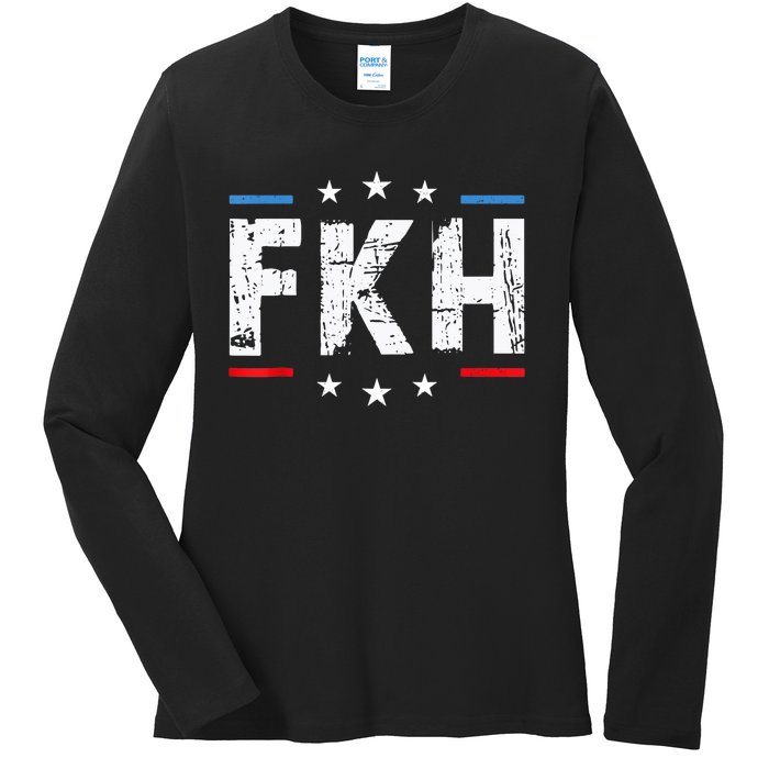 Fkh Political Humor F Kamala Harris Conservative Republican Ladies Long Sleeve Shirt