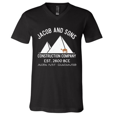 Funny Passover Hebrew Construction Egypt Pyramids Builders V-Neck T-Shirt