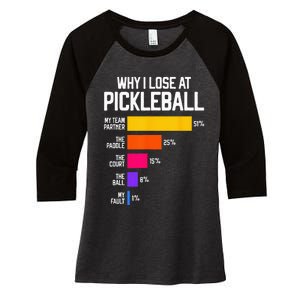 Funny Pickleball Humor Why I Lose Black Classic Fit Crew Neck Short Sleeve Women's Tri-Blend 3/4-Sleeve Raglan Shirt