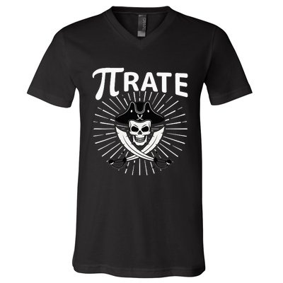 Funny Pi-Rate Happy Pi Day Math Pirate Pun V-Neck T-Shirt