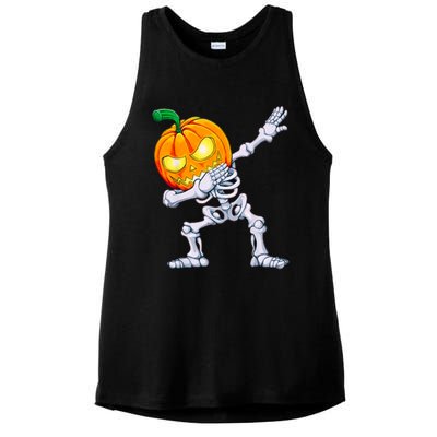 Funny Pumpkin Head Skeleton Dabbing Halloween Gift Ladies PosiCharge Tri-Blend Wicking Tank