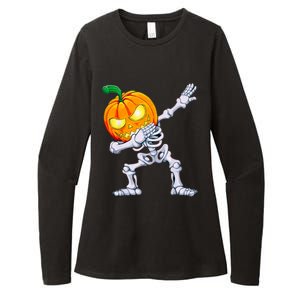 Funny Pumpkin Head Skeleton Dabbing Halloween Gift Womens CVC Long Sleeve Shirt