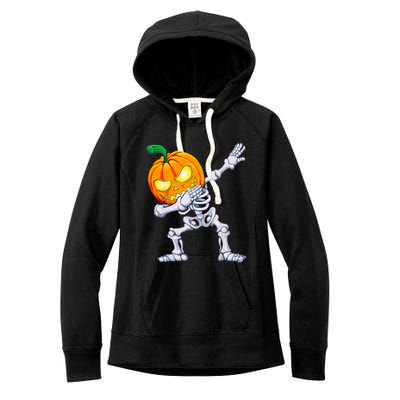 Funny Pumpkin Head Skeleton Dabbing Halloween Gift Women's Fleece Hoodie