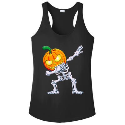 Funny Pumpkin Head Skeleton Dabbing Halloween Gift Ladies PosiCharge Competitor Racerback Tank