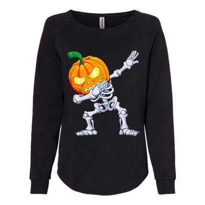 Funny Pumpkin Head Skeleton Dabbing Halloween Gift Womens California Wash Sweatshirt