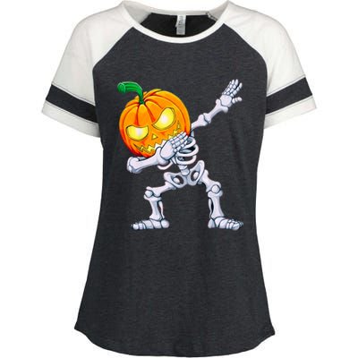 Funny Pumpkin Head Skeleton Dabbing Halloween Gift Enza Ladies Jersey Colorblock Tee