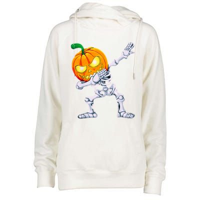 Funny Pumpkin Head Skeleton Dabbing Halloween Gift Womens Funnel Neck Pullover Hood