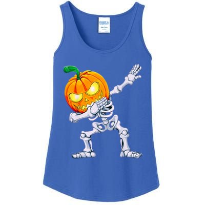 Funny Pumpkin Head Skeleton Dabbing Halloween Gift Ladies Essential Tank