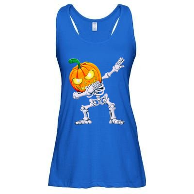 Funny Pumpkin Head Skeleton Dabbing Halloween Gift Ladies Essential Flowy Tank