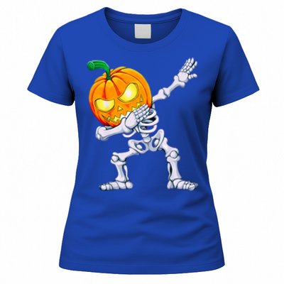 Funny Pumpkin Head Skeleton Dabbing Halloween Gift Women's T-Shirt