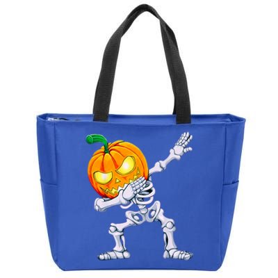 Funny Pumpkin Head Skeleton Dabbing Halloween Gift Zip Tote Bag