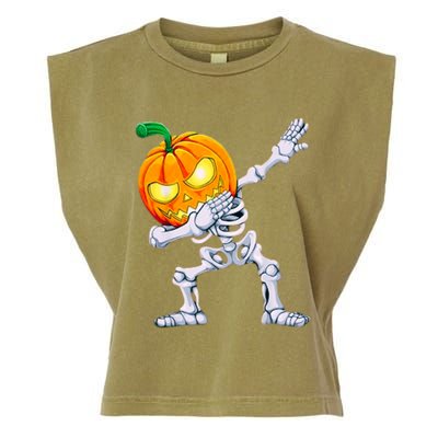 Funny Pumpkin Head Skeleton Dabbing Halloween Gift Garment-Dyed Women's Muscle Tee