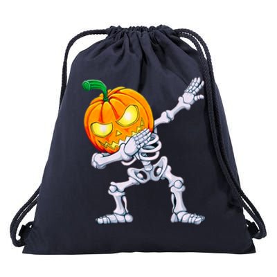 Funny Pumpkin Head Skeleton Dabbing Halloween Gift Drawstring Bag