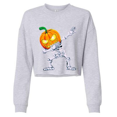 Funny Pumpkin Head Skeleton Dabbing Halloween Gift Cropped Pullover Crew