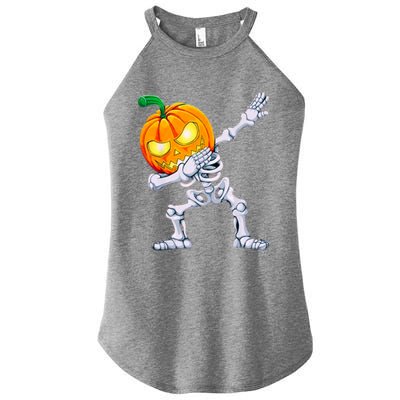 Funny Pumpkin Head Skeleton Dabbing Halloween Gift Women’s Perfect Tri Rocker Tank