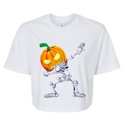 Funny Pumpkin Head Skeleton Dabbing Halloween Gift Bella+Canvas Jersey Crop Tee