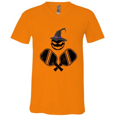 Funny Pickleball Halloween Costume Pumpkin V-Neck T-Shirt