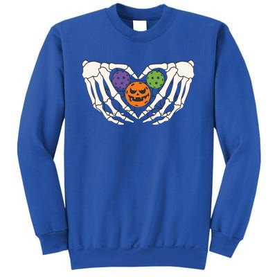 Funny Pickleball Halloween Skeleton Hands Love Heart Pumpkin Funny Gift Sweatshirt