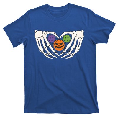 Funny Pickleball Halloween Skeleton Hands Love Heart Pumpkin Funny Gift T-Shirt